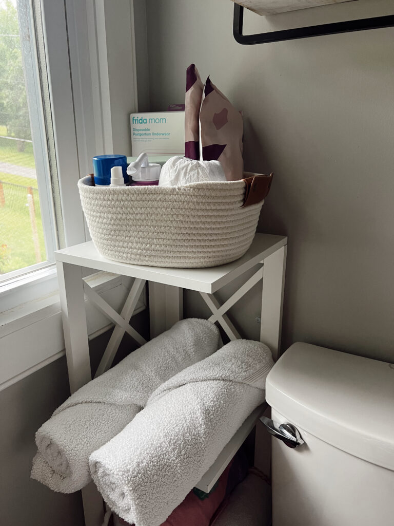 postpartum recovery essentials bathroom basket 